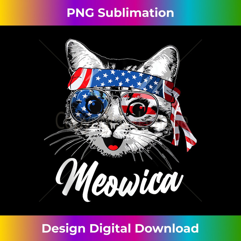 Meowica Cat American Flag Fourth of July 1 - Vintage Sublimation PNG Download
