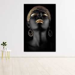 African Wall Art, Gold African Woman, Woman Wall Art, Gold Lip Woman Canvas, African Woman Canvas, Black Woman Canvas, W