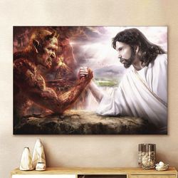Jesus Vs Evil Canvas Jesus Christ Wall Art Canvas Picture Jesus Home Decor God Canvas Prints Jesus Canvas Wall Art God C