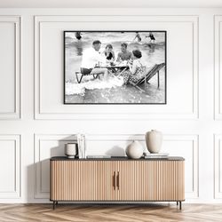 Tennis on Airplane Black and White Vintage Sport Old Retro Photography Wall Art Canvas Framed Poster Printed Trendy Funn