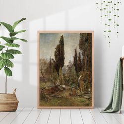 Vintage Cityscape Sketch Antique Drawing Canvas Print Poster Frame Rustic Farmhouse Woodland Moody Cottagecore Wall Art