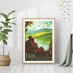 Earth NASA Space Travel Planet Poster Wall Art Canvas Print Framed Retro Vintage Home Decor Science Celestial Astronomy