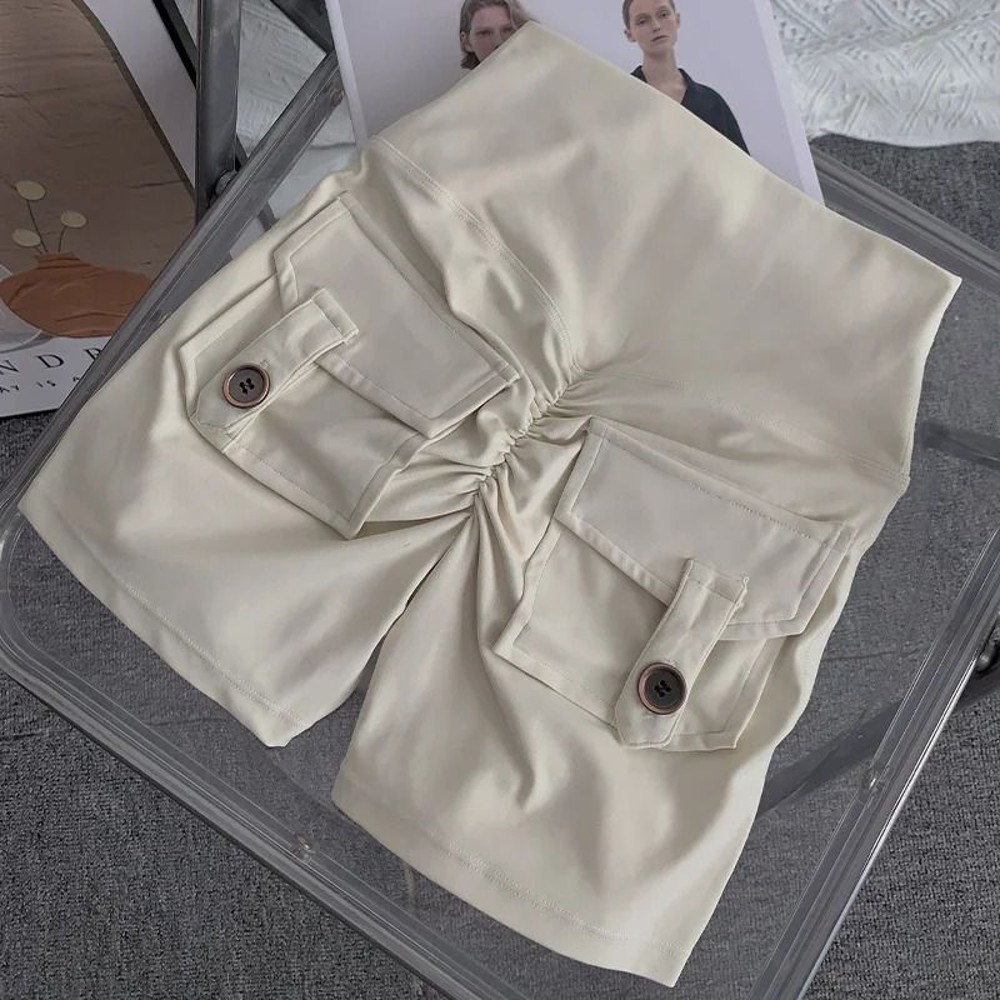 Nude High Waist Yoga Shorts with Pockets Butt Sport Leggings for Gym Training Outdoor Sports