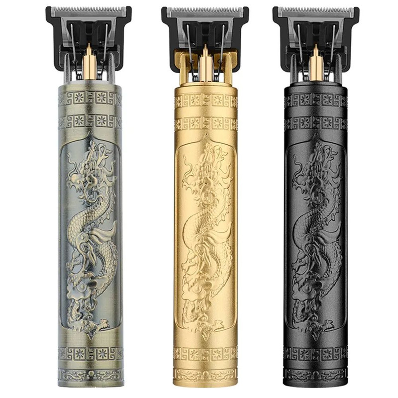 Professional T9 Hair Clipper Vintage Rechargeable Trimmer Shaver For Men Dragon Buddha Design 0