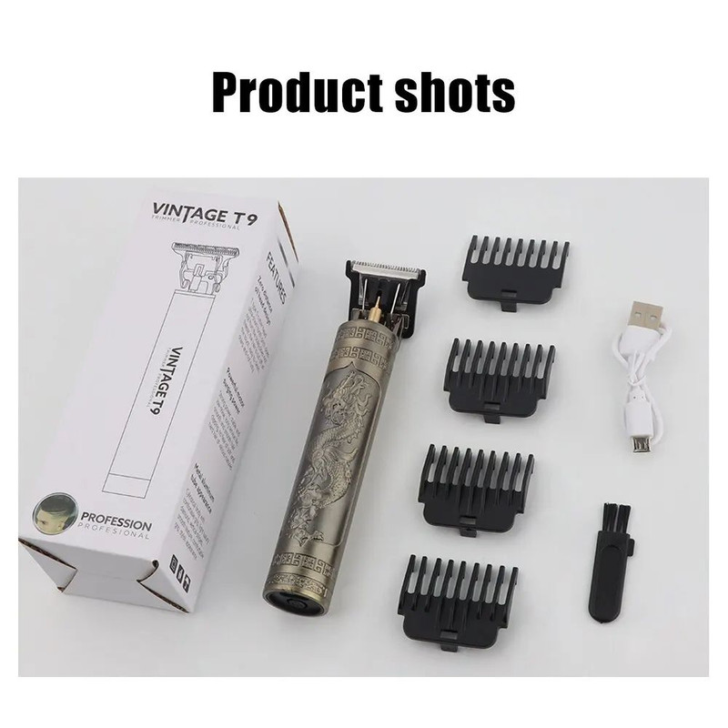 Professional T9 Hair Clipper Vintage Rechargeable Trimmer Shaver For Men Dragon Buddha Design 3