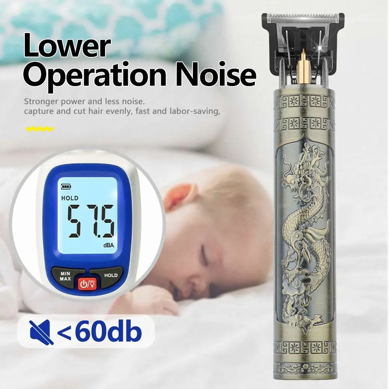 Professional T9 Hair Clipper Vintage Rechargeable Trimmer Shaver For Men Dragon Buddha Design 7
