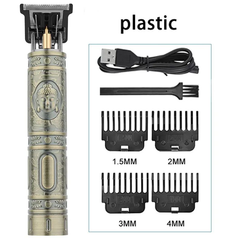 Professional T9 Hair Clipper Vintage Rechargeable Trimmer Shaver For Men Dragon Buddha Design 12
