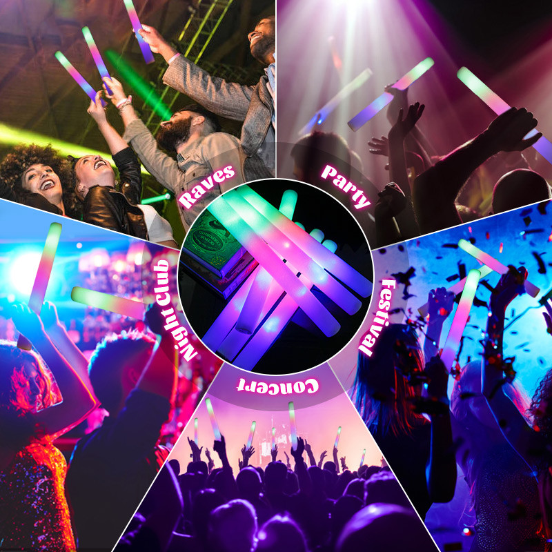 Bulk Colorful RGB LED Glow Sticks, Foam Cheer Tubes for Parties, Weddings & Dark Light Events