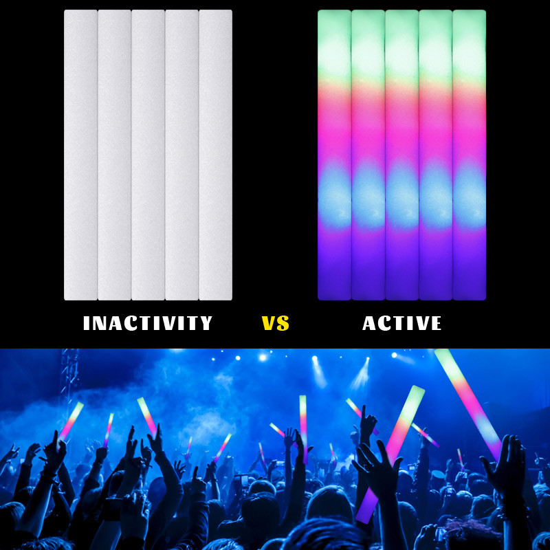 Bulk Colorful RGB LED Glow Sticks, Foam Cheer Tubes for Parties, Weddings & Dark Light Events
