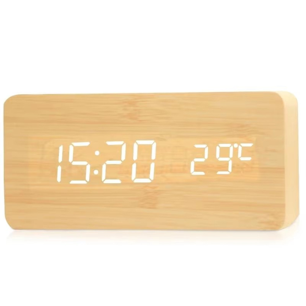 Wooden Digital Alarm Clock with LED Display & Temperature – Stylish Table Clock for Bedroom & Office
