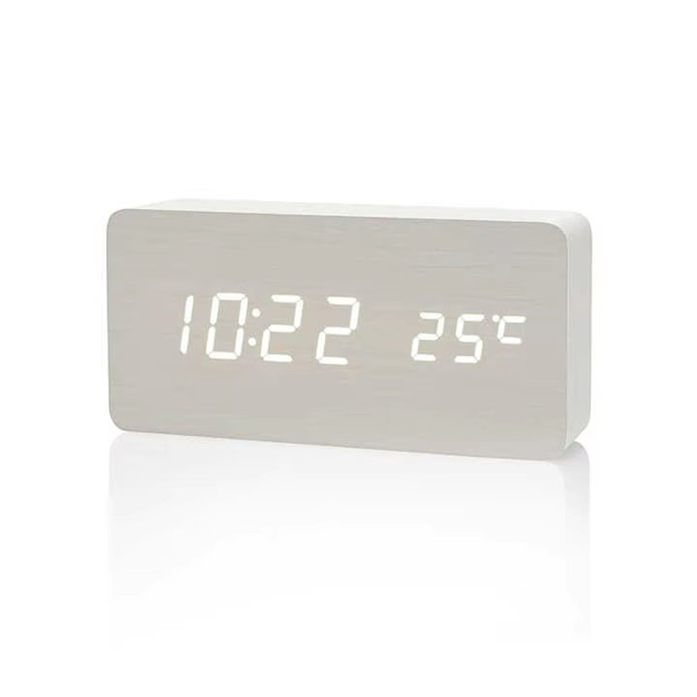 Wooden Digital Alarm Clock with LED Display & Temperature – Stylish Table Clock for Bedroom & Office