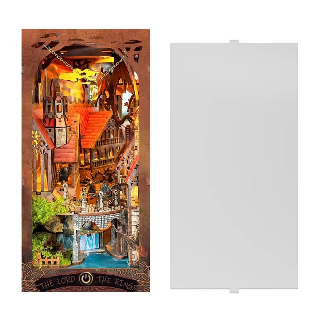 Magic Ring DIY Book Nook Retro Wooden Shelf Insert Miniature Kit Handmade Home Decoration Gift fo