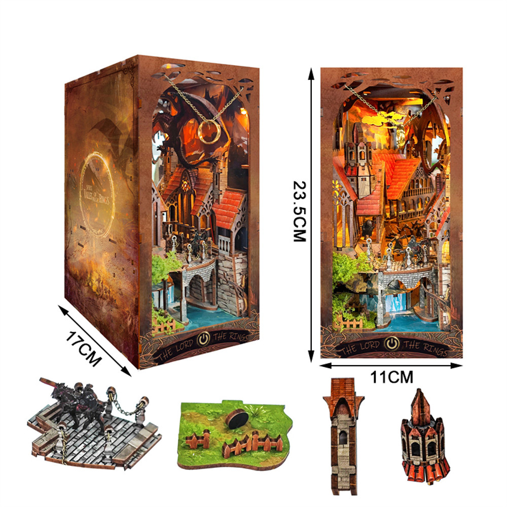 Magic Ring DIY Book Nook Retro Wooden Shelf Insert Miniature Kit Handmade Home Decoration Gift fo