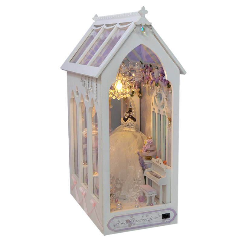 DIY Book Nook Dollhouse Kit Wooden Miniature Furniture with LED Lights  Bookshelf Insert Toy for G