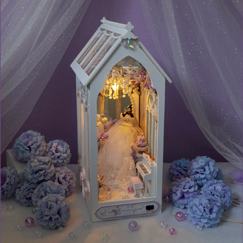 DIY Book Nook Dollhouse Kit Wooden Miniature Furniture with LED Lights  Bookshelf Insert Toy for G
