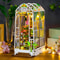 Wooden Garden House DIY Book Nook 3D Puzzle Flower Dollhouse Bookshelf Insert with LED Lights