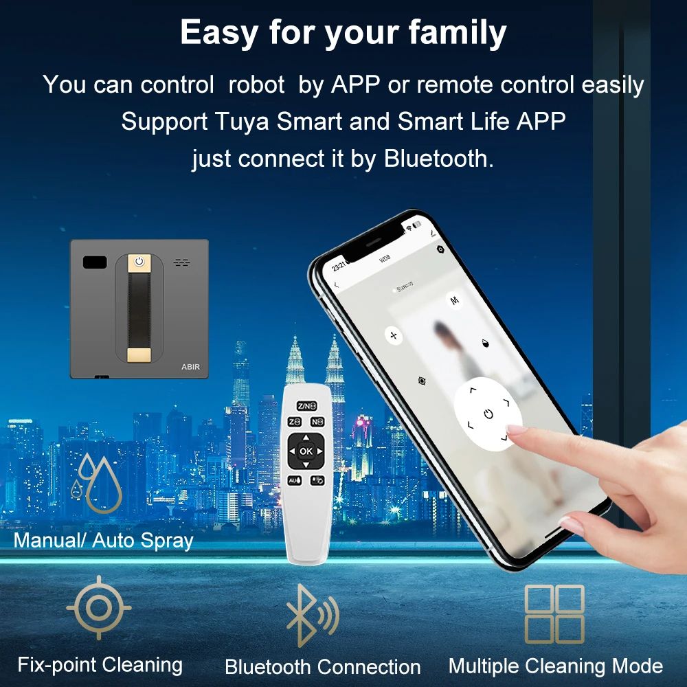 Robot Window Cleaner ABIR WD8 With Dual Water Spray High Vacuum Suction Smart Memory  Laser Sensor