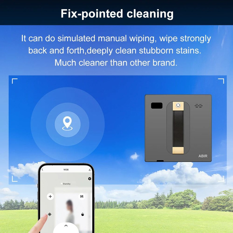 Robot Window Cleaner ABIR WD8 With Dual Water Spray High Vacuum Suction Smart Memory  Laser Sensor