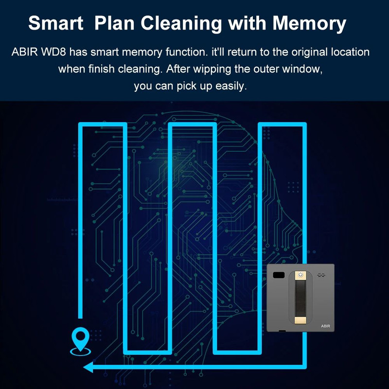 Robot Window Cleaner ABIR WD8 With Dual Water Spray High Vacuum Suction Smart Memory  Laser Sensor