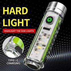 multifunction usb c rechargeable led mini keychain flashlight, portable torch with tail magnet & uv light for camping