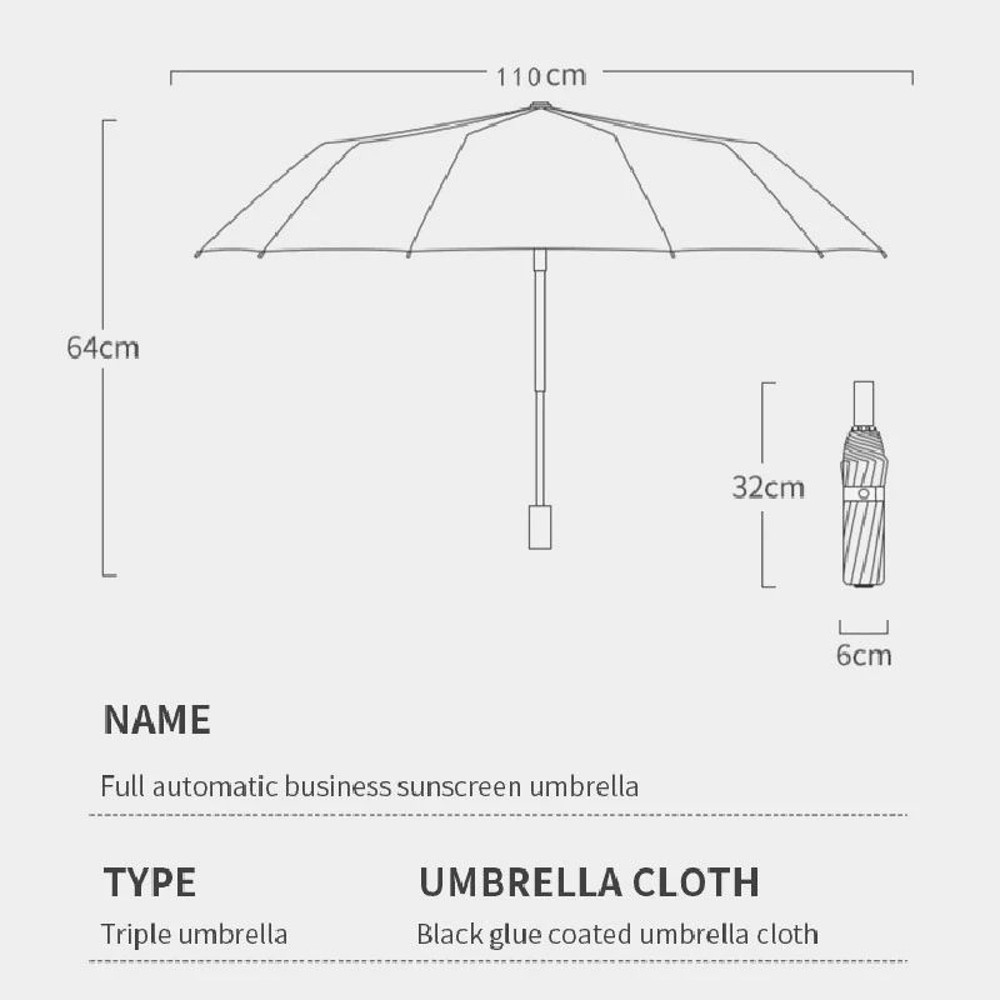 Lightweight Bone Automatic Umbrella Solid Color Large Collapsible Sunshade With UV Protection For R 5