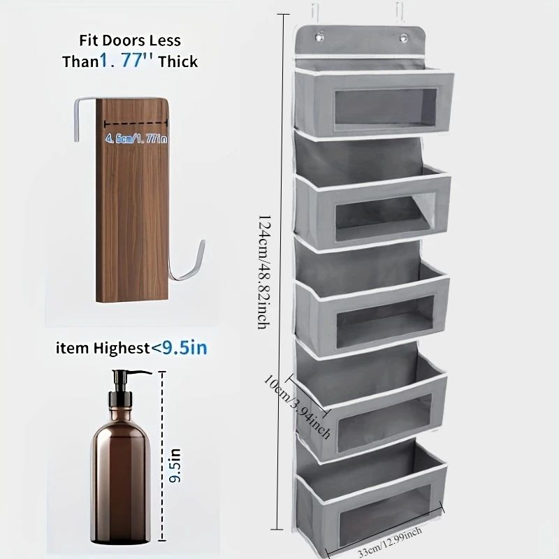 Shelf Hanging Storage Organizer For Behind Door  AntiTilt Design With 5 Large Capacity Pockets Perf 5