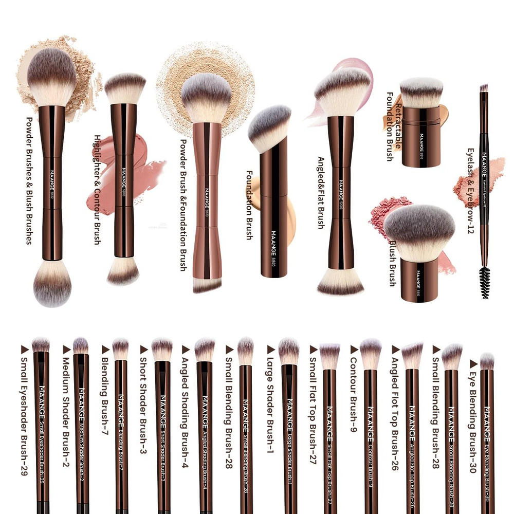 MAANGE Pro Makeup Brushes  Double Ended Foundation Concealer Blush  Eyeshadow Brush Kit For Liquid  5