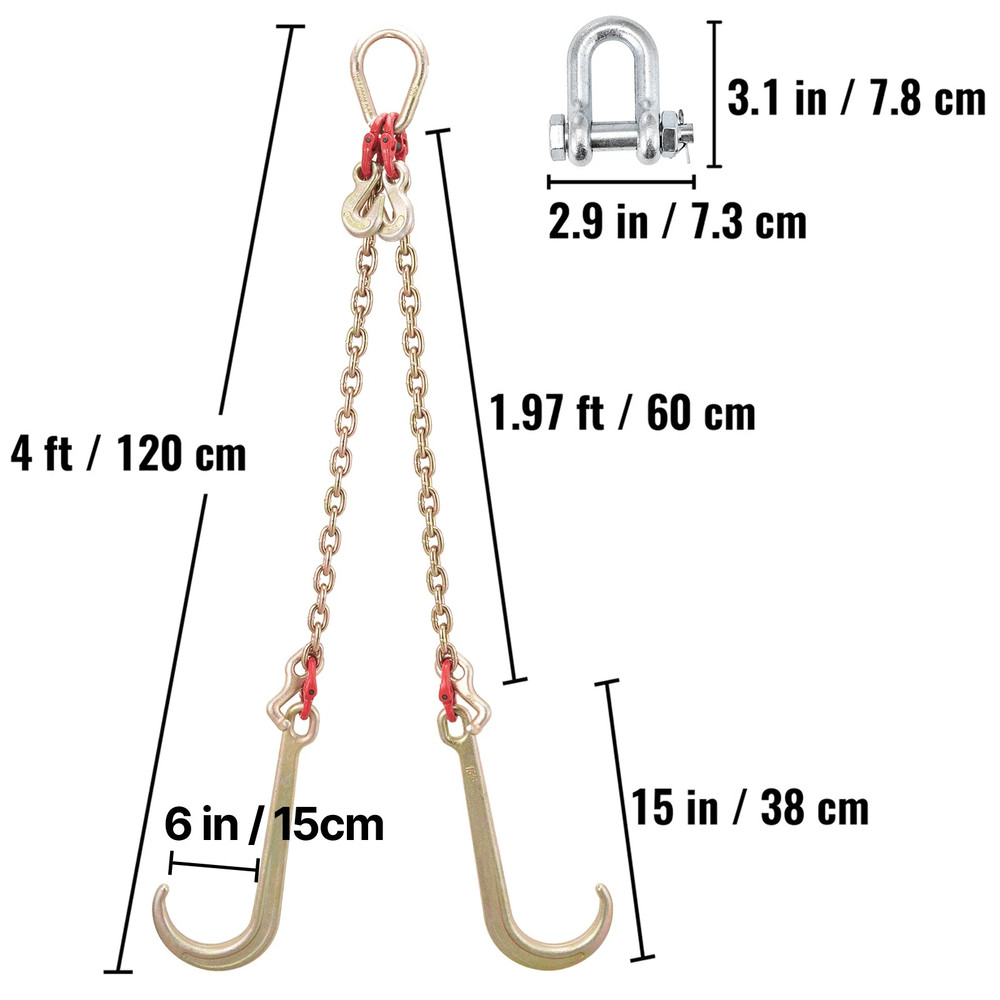 Heavy Duty Tow Chain J Hook VType Grab Hook Wrecker Truck Tie Towing Recovery Safety Chain 8