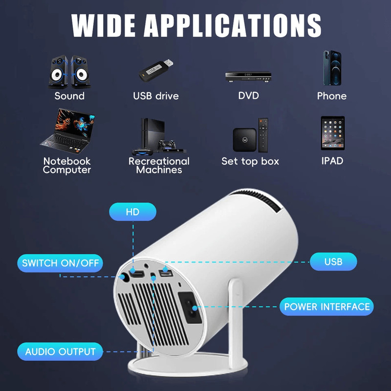 4K Mini Projector Lumen LED UHD WiFi Bluetooth Portable Home Theater Projector For Indoor Outdoor 8