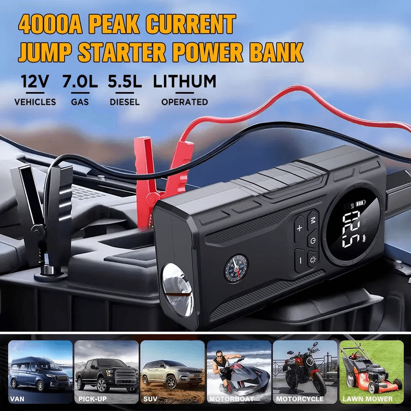MultiFunction Car Jump Starter Booster Jumper Box Power Bank Battery Charger Air Pump For Vehicle