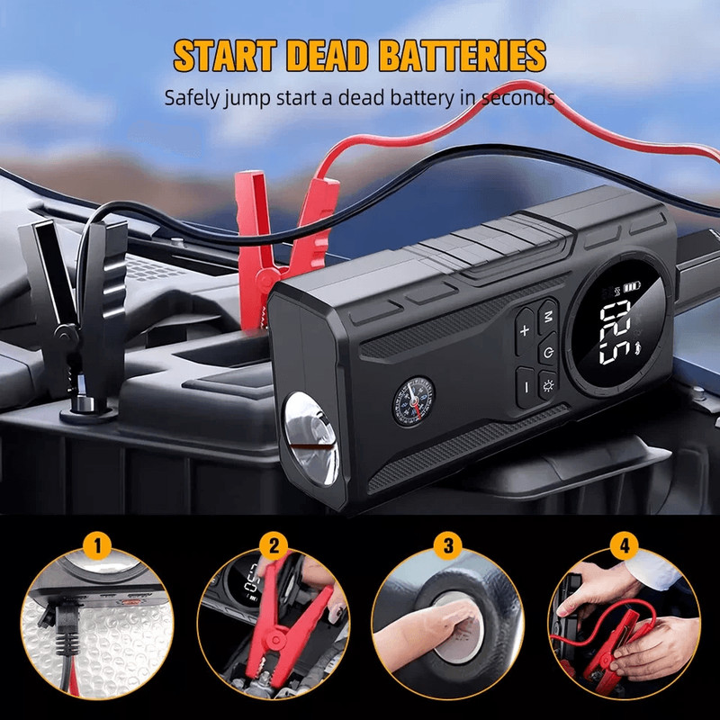 MultiFunction Car Jump Starter Booster Jumper Box Power Bank Battery Charger Air Pump For Vehicle