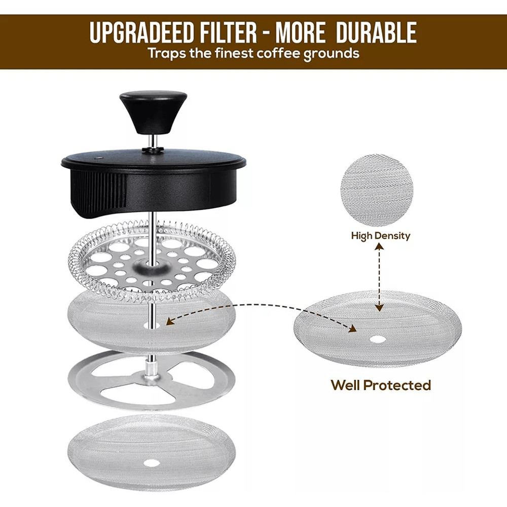 Premium Kitchen French Coffee Press Espresso Tea Maker With Triple Filters Durable Stainless Steel 5