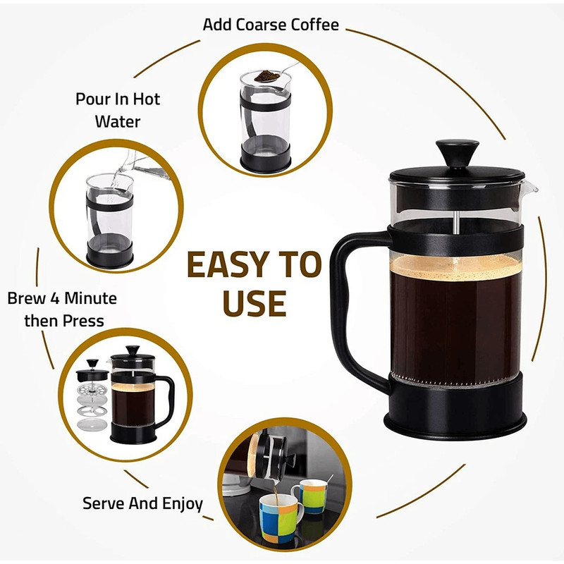 Premium Kitchen French Coffee Press Espresso Tea Maker With Triple Filters Durable Stainless Steel 6