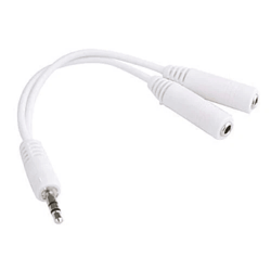 male to female gold plated audio y splitter headphone cable white, stereo jack adapter for dual headphones & speakers