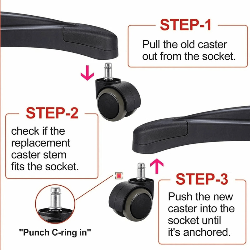 Universal Fit Office Chair Caster Wheels Set Replacement Swivel Office Chair Wheels Heavy Duty Roll 3