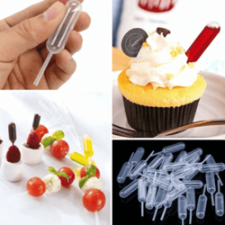 plastic squeeze pipette droppers, disposable transfer tools for cupcakes, ice cream, desserts, baking, candy making