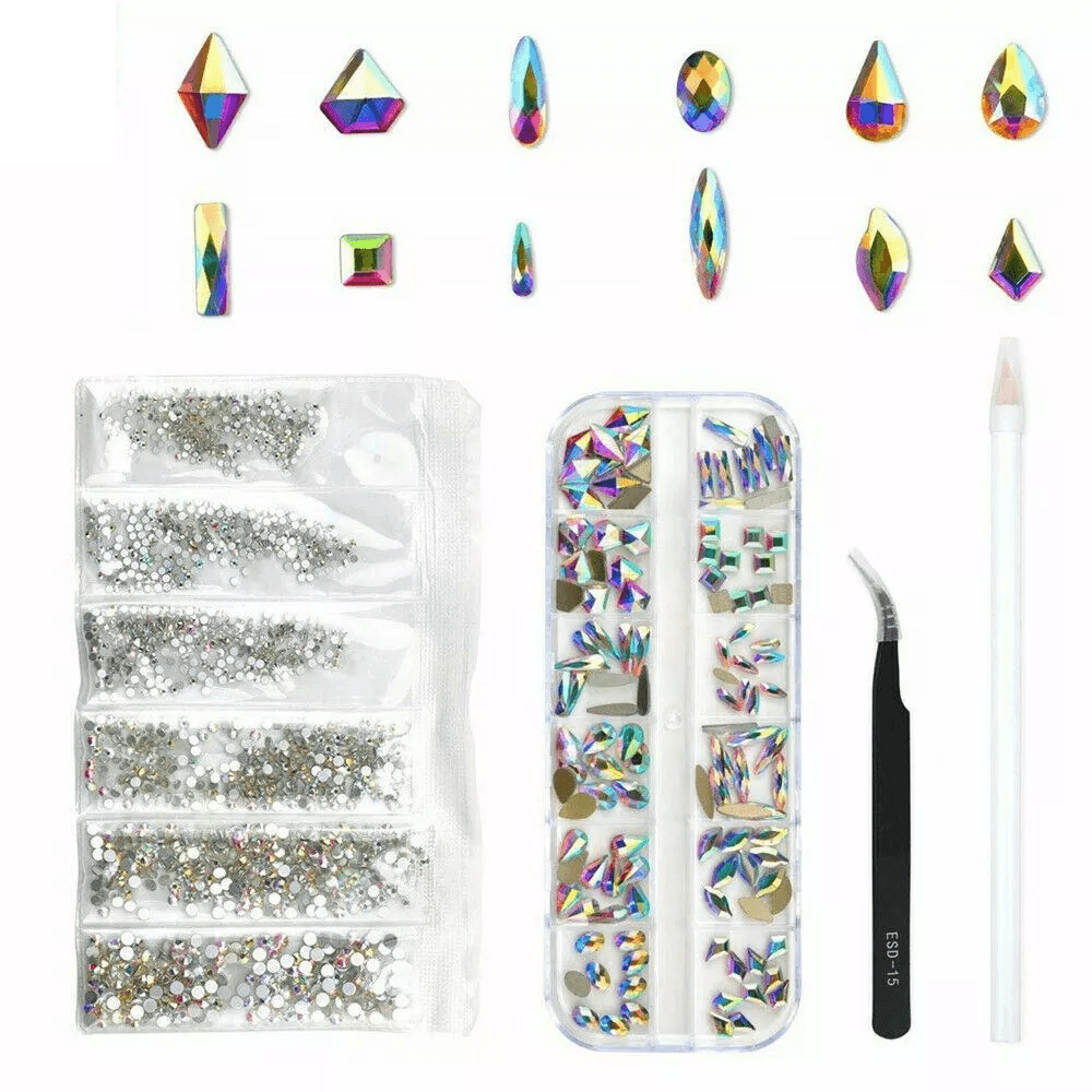 Mix Gems Rhinestones For Nail Art Craft Kit With Picking Up Pen Stainless Steel Tweezer Crystal St 0