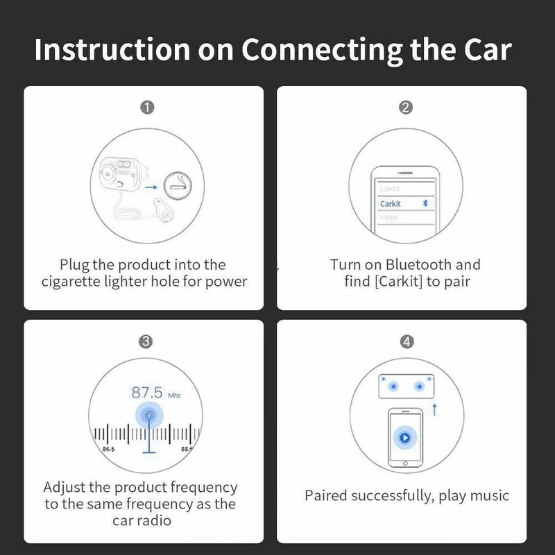 Handsfree Bluetooth FM Transmitter Wireless Radio Adapter Car Kit MP3 Player USB Charger With Clear