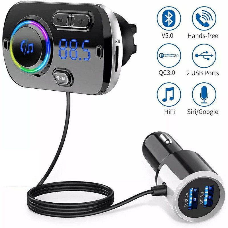 Handsfree Bluetooth FM Transmitter Wireless Radio Adapter Car Kit MP3 Player USB Charger With Clear