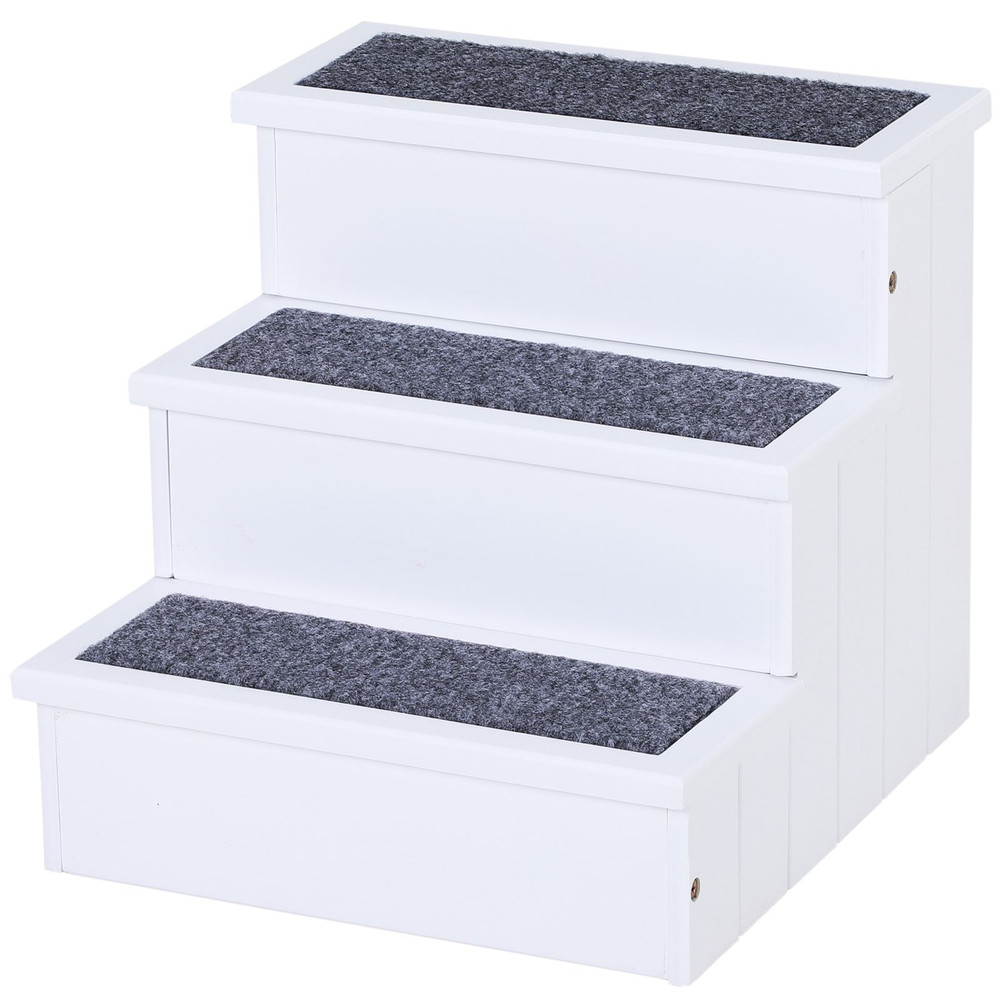 3Step Wood Pet Stairs With NonSlip Carpet Safe Ramp For Cats Small Dogs 1