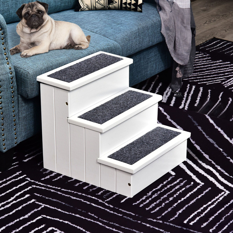 3Step Wood Pet Stairs With NonSlip Carpet Safe Ramp For Cats Small Dogs 4