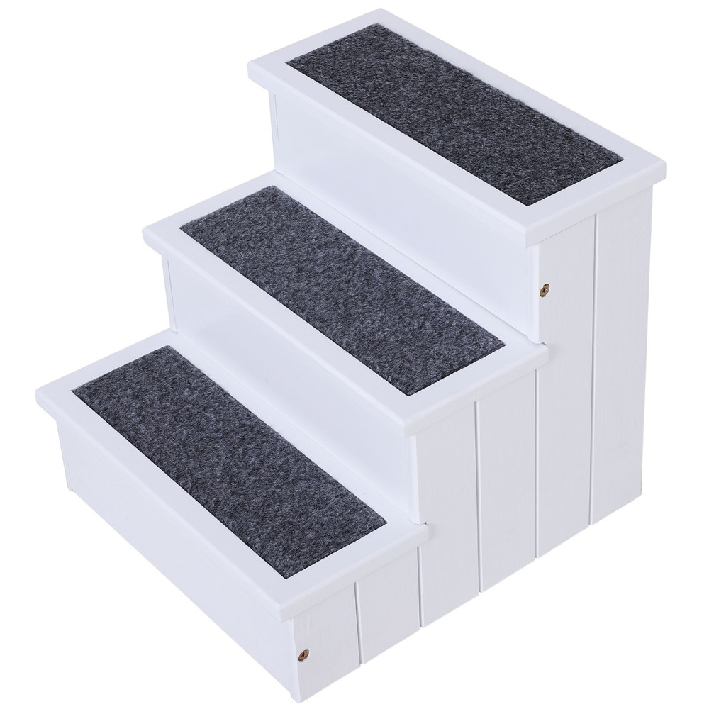 3Step Wood Pet Stairs With NonSlip Carpet Safe Ramp For Cats Small Dogs 5