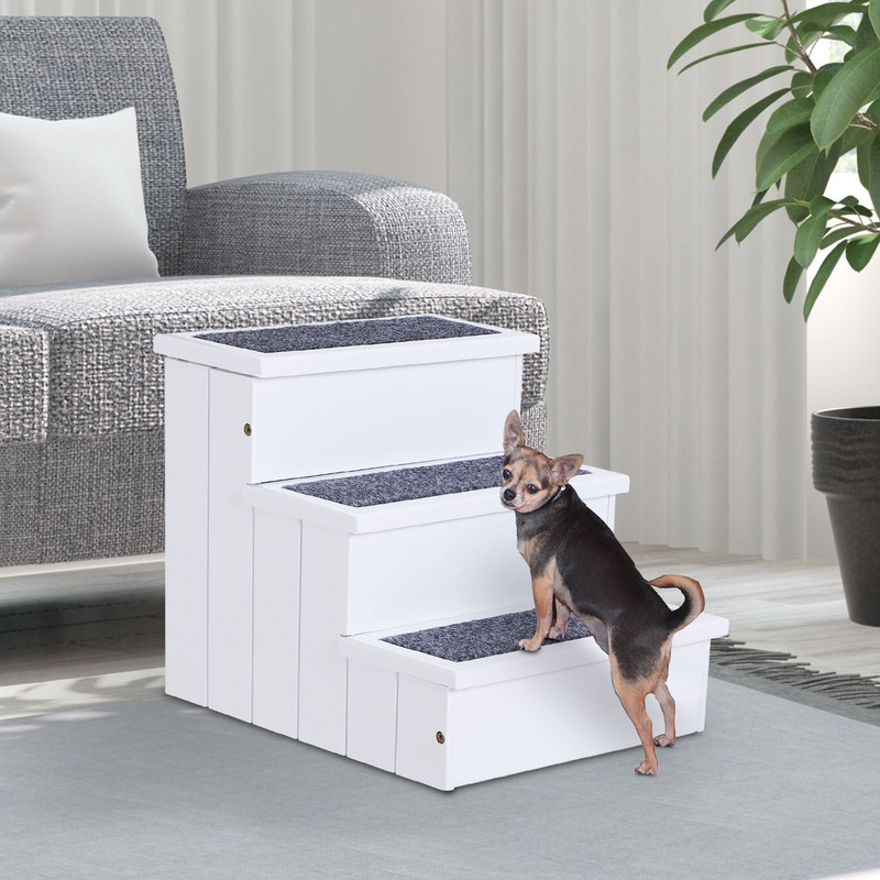 3Step Wood Pet Stairs With NonSlip Carpet Safe Ramp For Cats Small Dogs 0