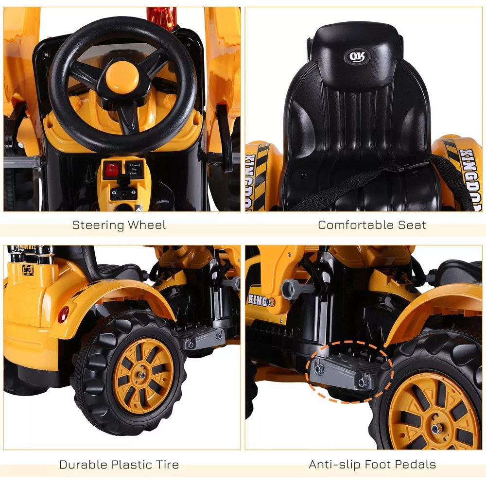 6V BatteryPowered Kids RideOn Car Electric Excavator Digger Toy For Outdoor Play With Movable Scoo 4