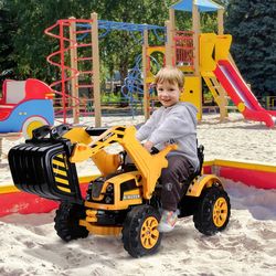 6v battery-powered kids ride-on car – electric excavator digger toy for outdoor play with movable scoop & realistic driv