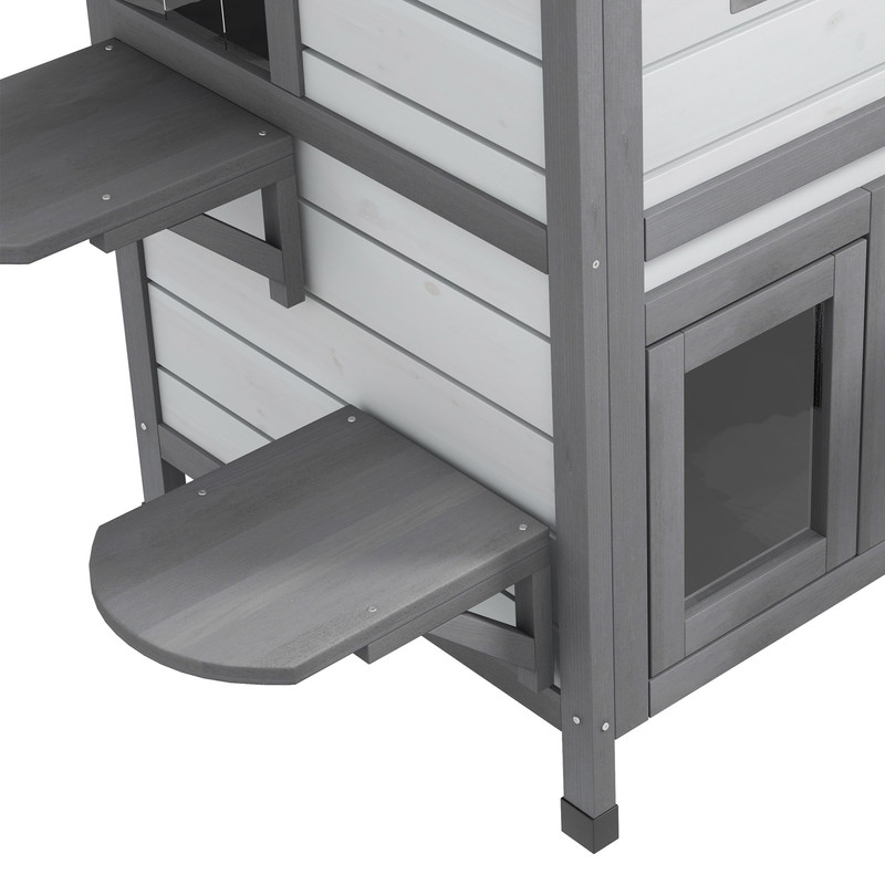 PawHut 2Story Wooden Cat House Waterproof Outdoor Cat Shelter With Openable Roof Balcony TwoTier D 7