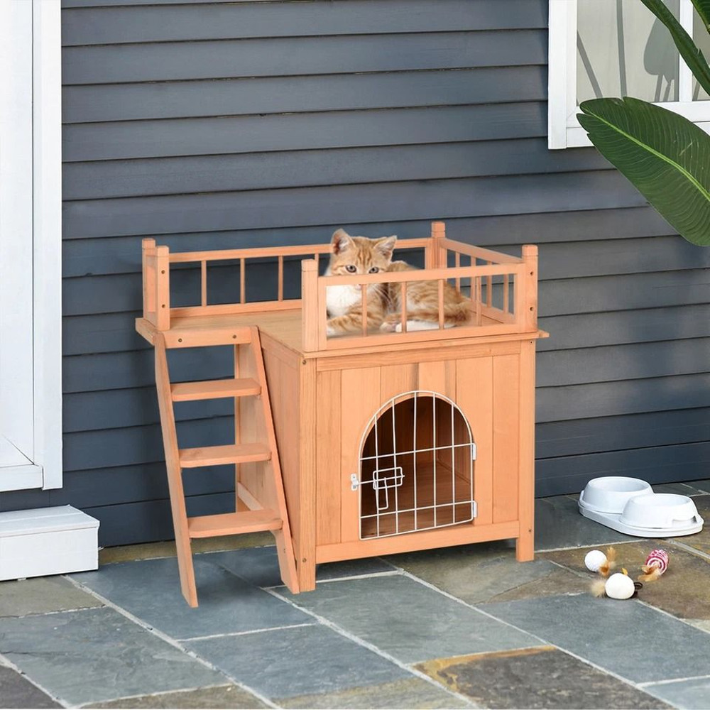 Premium Wooden Pet House For Cats Dogs Weatherproof Outdoor Shelter With Lockable Gate Raised Platf 0