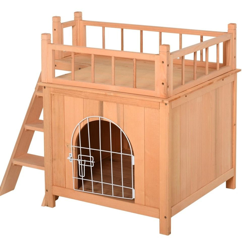 Premium Wooden Pet House For Cats Dogs Weatherproof Outdoor Shelter With Lockable Gate Raised Platf 2