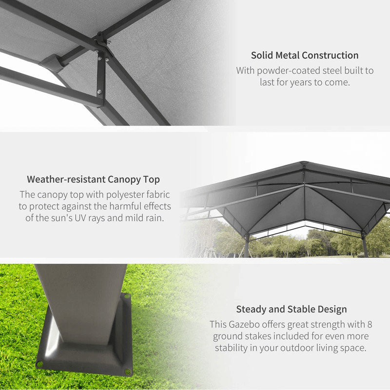 Soft Top Patio Outdoor Canopy Gazebo Tent Steel Frame Grey Fabric Cover For Backyard BBQ Grill Pro 4