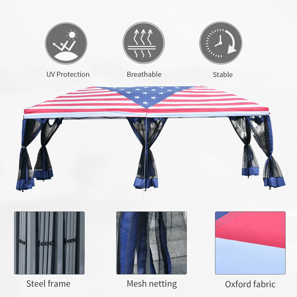 Pop Up Party Tent Gazebom Wedding Canopy With 6 Sidewalls American Flag 3